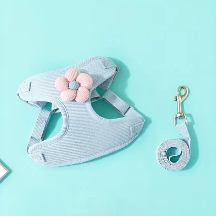 Arnes de suave corderoy p/peludos pequeños c/correa. Talle M