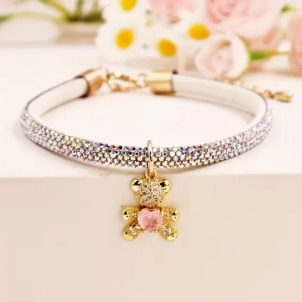 Collar ajustable p/peluditos c/dije de osito c/brillantes