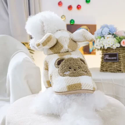 Polar a cuadros c/detalle de bordado y capucha de osito . Talle L