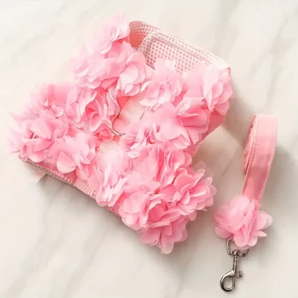 Original arnes c/aplique de flores rosas c/correa. Talle M y L