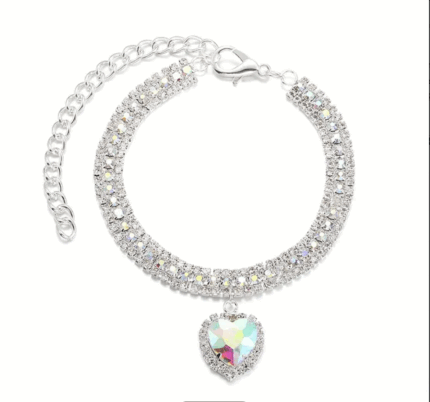 Elegante collar p/mascotas perrito o gatito c/dije de corazon brillante. Talle M y L