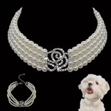 Collar de perlas c/rosa de piedras. Talle L