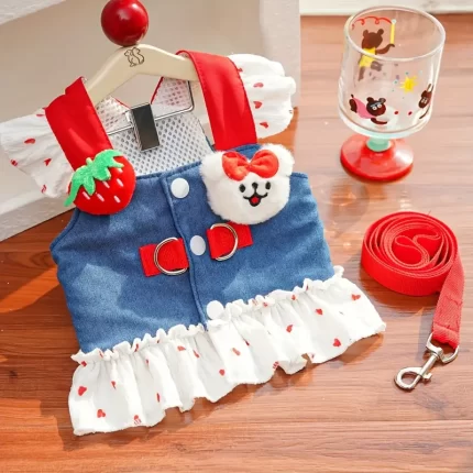 Vestido de jean c/tematica de frutillas y correa. Talle S y L