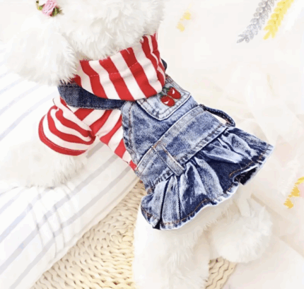 Conjunto de remerita rayada c/jumper de jean .Talle XL