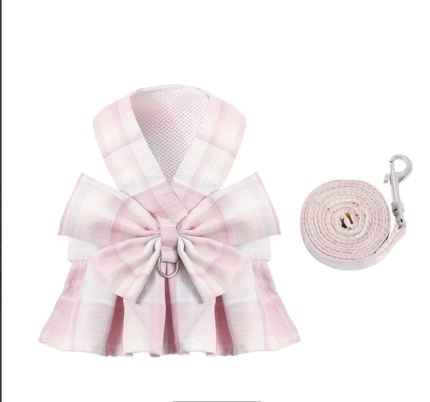 Arnes escoces tonos rosa c/moño y correa. Talle S