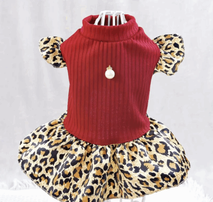 Vestido rojo c/volados de animal print. Talle L