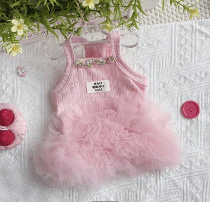 Vestido de algodon rosa c/tutu de tul. Talle L