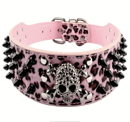 Collar rosa  cuero  ecologico c/tachas .Para peludos  grandes. Talle S