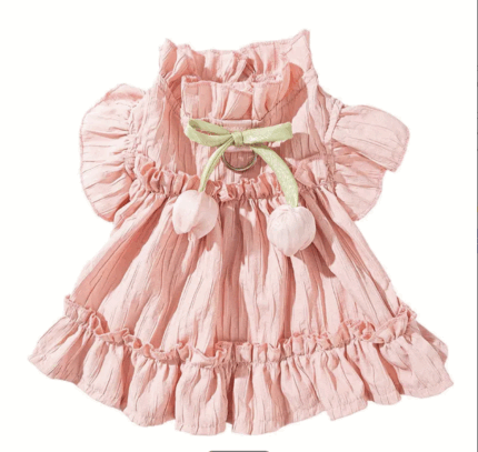 Vestido salmon ,sueltito c/tulipanes de adorno y volados.Talle 2XL