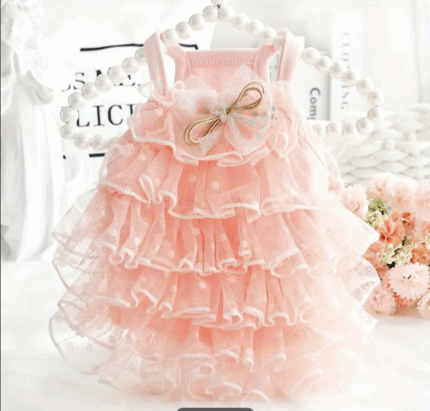 Vestido color salmon,suelto c/voladitos de tul. Para peluditos pequeños .Talle L