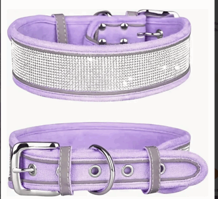 Collar aterciopelado c/piedritas.Para peludos grandes.Talle S