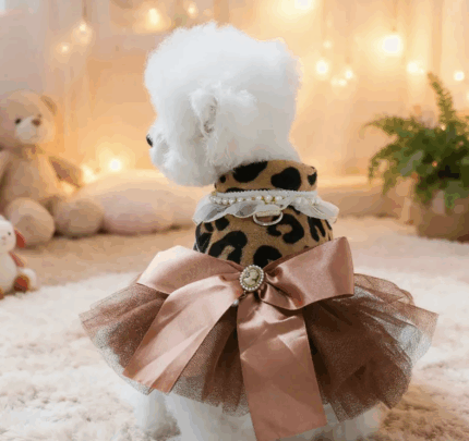 Vestido aterciopelado leopard print c/tutu decorado con perlas.Talle M