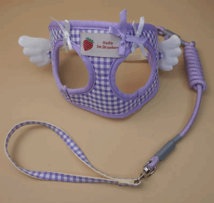 Arnes lavanda decorado c/alitas.Ajustable.Trae correa.Para mascotas pequeñas. Talle unico